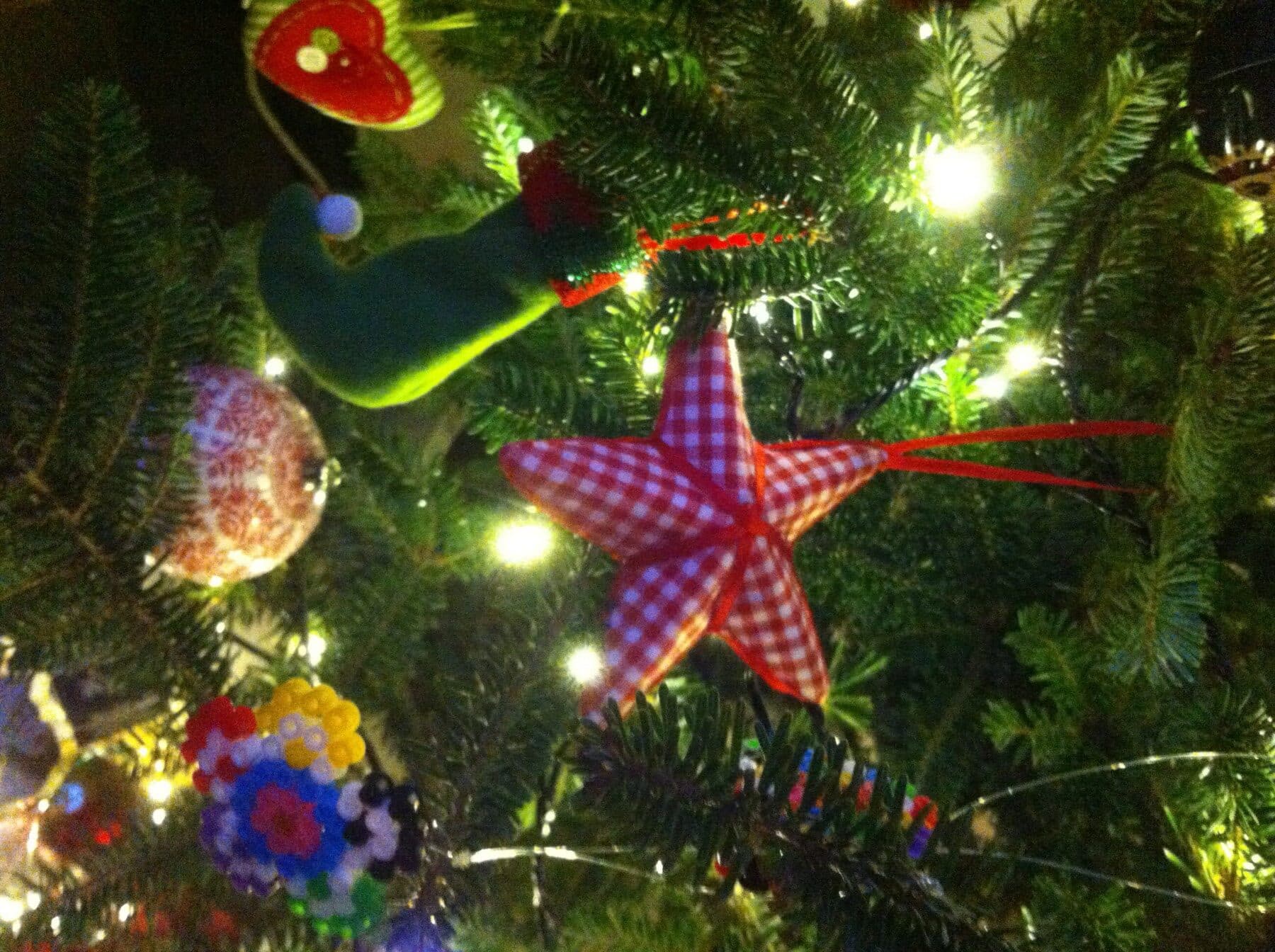 Kerstboom met kleurrijke handgemaakte ornamenten en verlichting voor gezellige feestdagen bij Eyndevelde