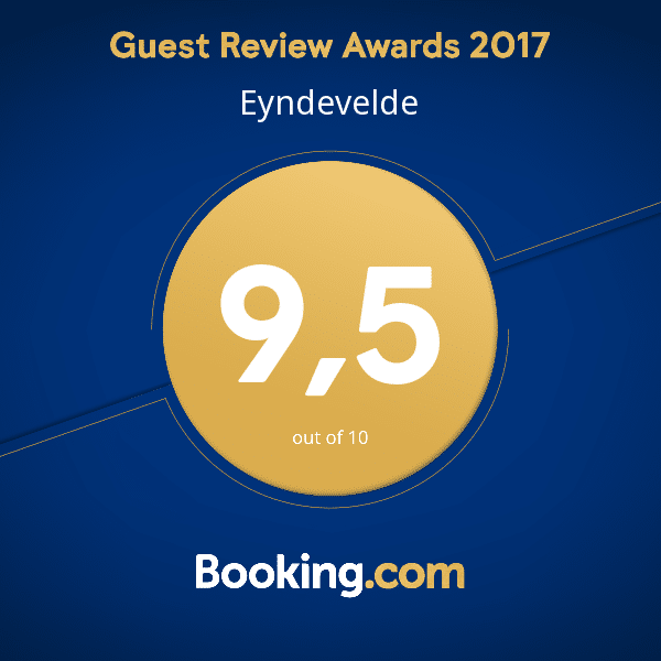 Guest Review Awards 2017 certificaat voor Eyndevelde met score 9,5 uit 10 van Booking.com