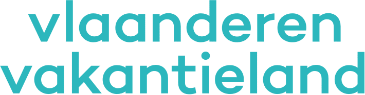 Logo Vlaanderen Vakantieland in turquoise letters
